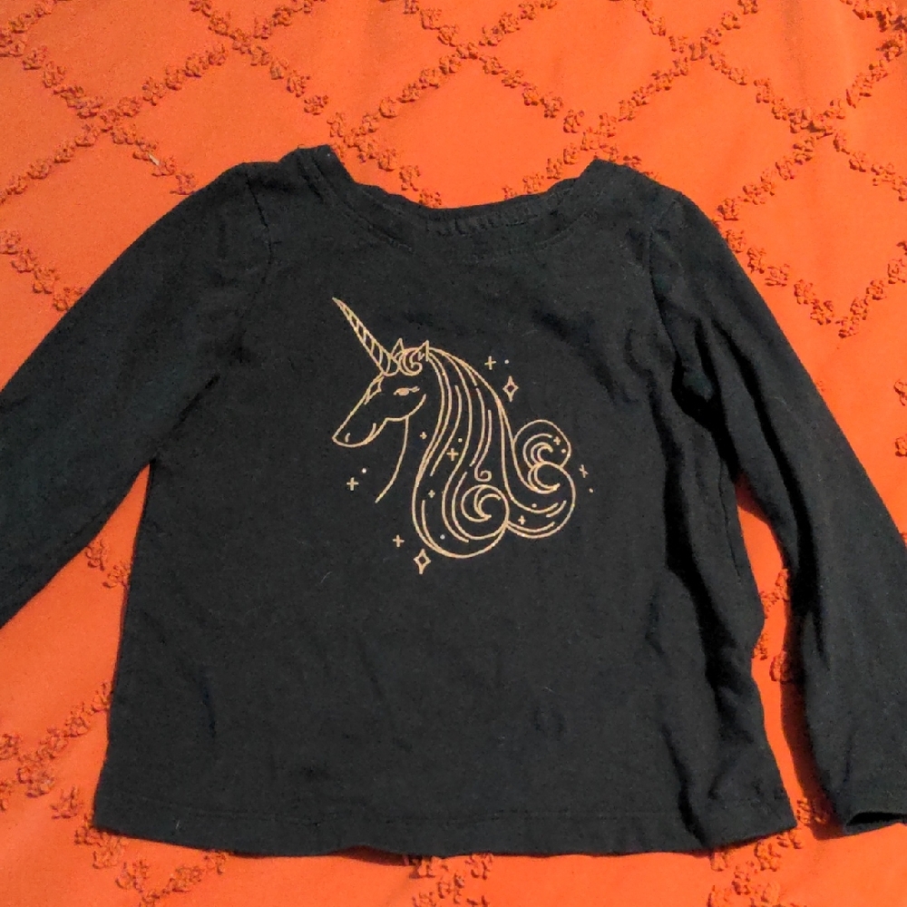 Cat & Jack Black Long Sleeve Unicorn Shirt Girls 3T